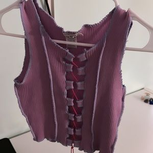 purple cross over crop top size medium worn once